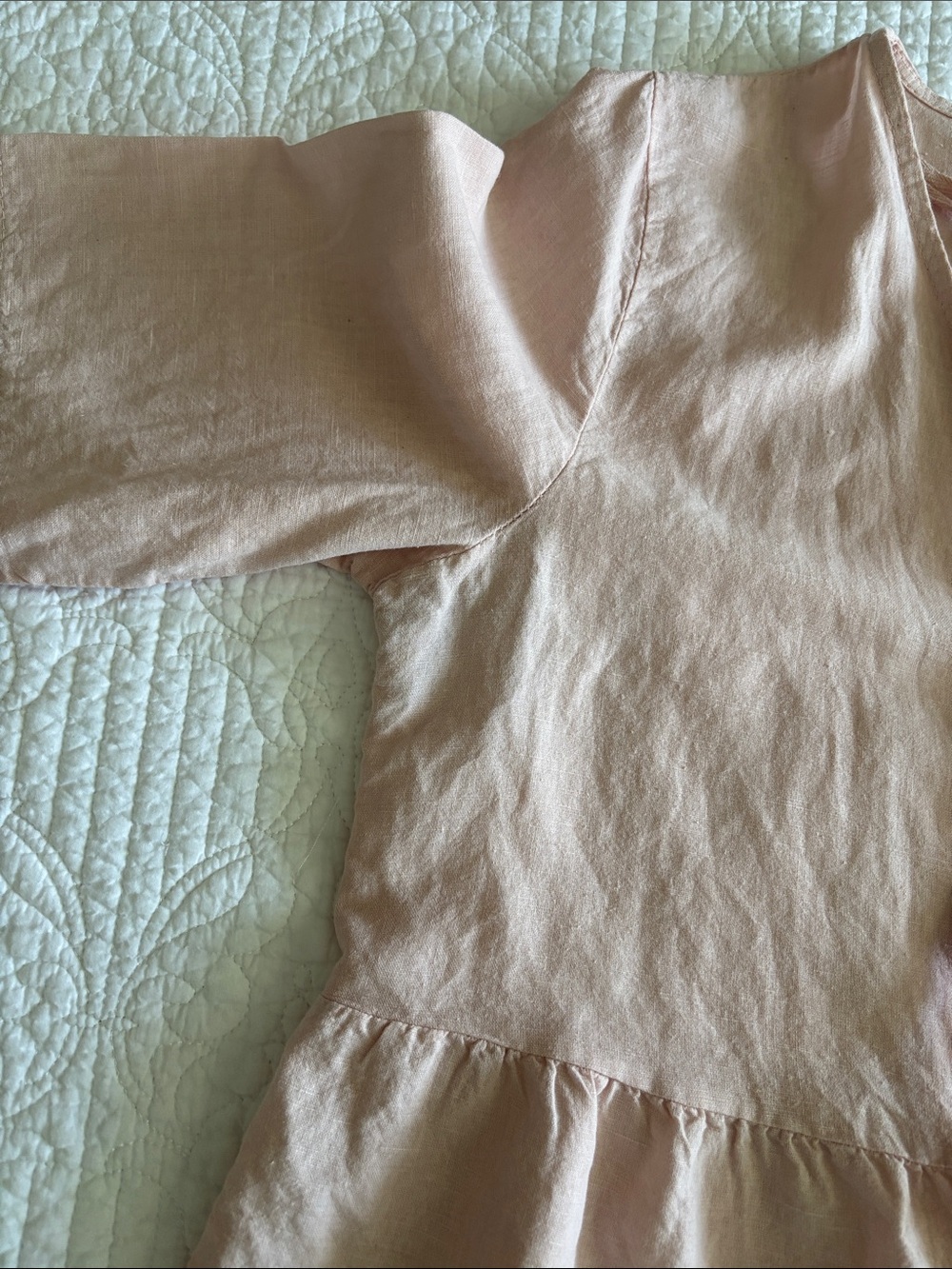 Francesca Bettini Pale Blush Tie-Front Peplum Blouse Linen Blend Italy Size L - Picture 11 of 11